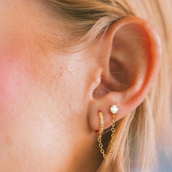 Gold Pearl Hoop Earrings for Women, 18K Gold Dangle Small Hoops, Lightweight and - Picture 2 of 9